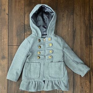 Girls 3T gray wool pea coat, front pockets